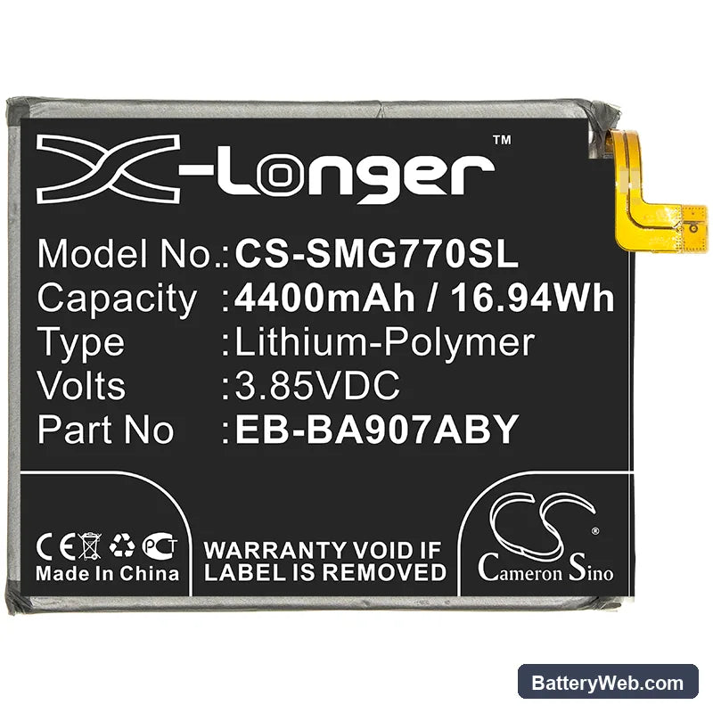 Samsung Galaxy S10 Lite Replacement Battery, 3.85V, 4400mAh, Li-Polymer 3