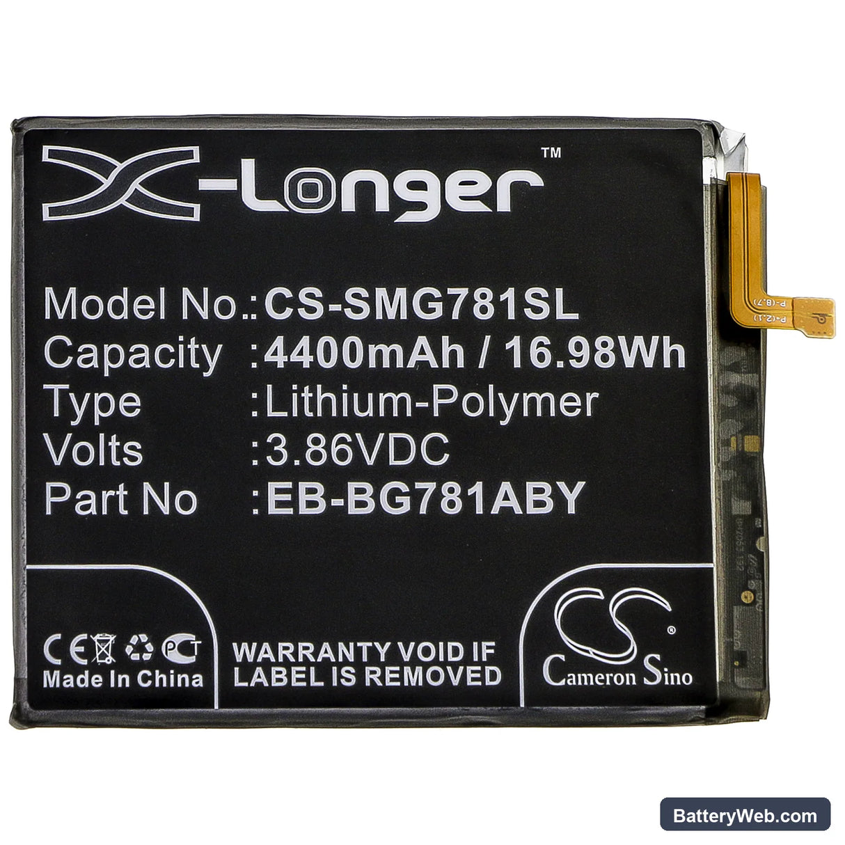 Samsung Galaxy S20 FE 5G Replacement Battery, 3.86V, 4400mAh, Li-Polymer 3