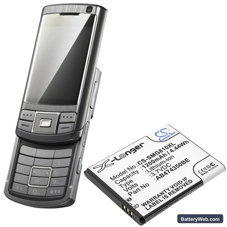 Samsung SGH-G810 Replacement Battery, 3.7V, 1200mAh, Li-ion 4