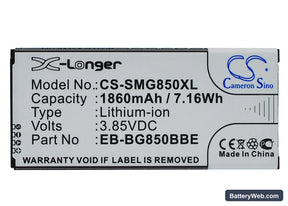 Samsung Galaxy Alpha Replacement Battery, 3.85V, 1860mAh, Li-ion 1