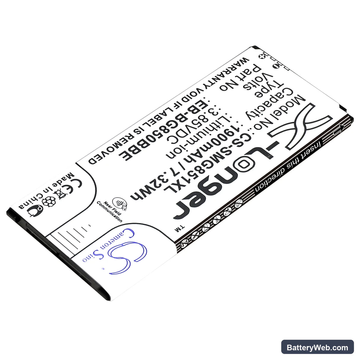 Samsung Galaxy Alpha Replacement Battery, 3.85V, 1900mAh, Li-ion 2