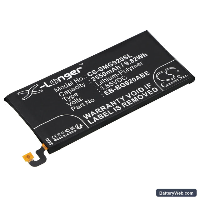 Samsung Galaxy S6 Replacement Battery, 3.85V, 2550mAh, Li-Polymer 1