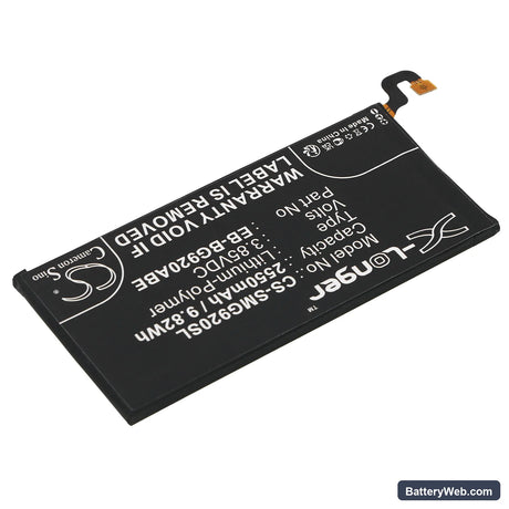 Samsung Galaxy S6 Replacement Battery, 3.85V, 2550mAh, Li-Polymer 2