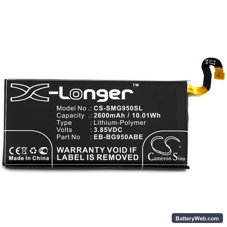 Samsung Galaxy S8 Replacement Battery, 3.85V, 2600mAh, Li-Polymer 3