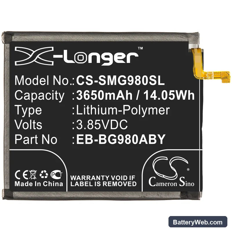 Samsung Galaxy S20 Replacement Battery, 3.85V, 3650mAh, Li-Polymer 3
