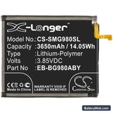 Samsung Galaxy S20 Replacement Battery, 3.85V, 3650mAh, Li-Polymer 3