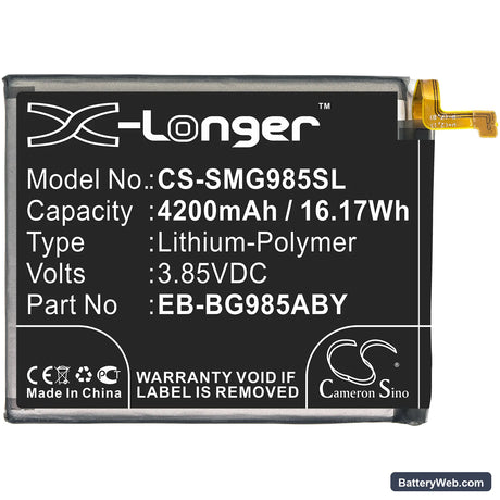 Samsung Galaxy S20 Plus Replacement Battery, 3.85V, 4200mAh, Li-Polymer 3