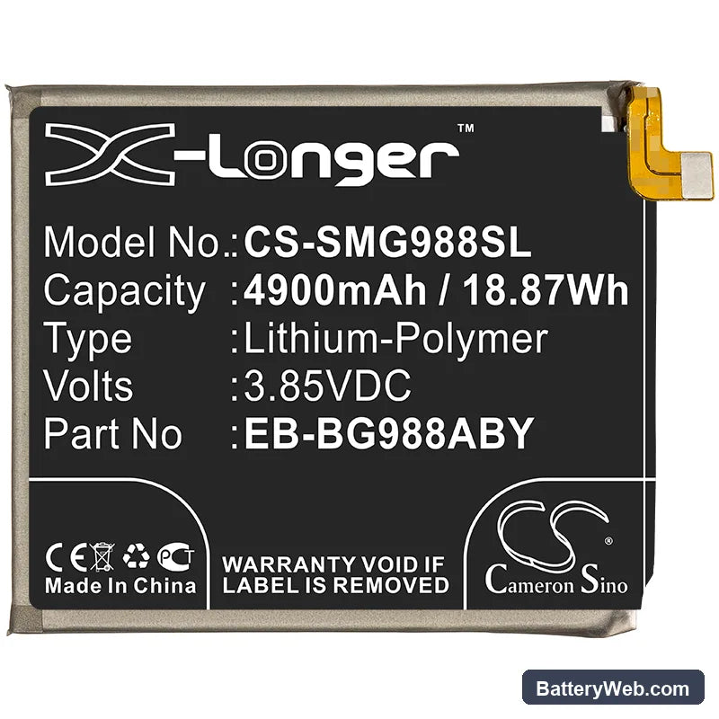 Samsung Galaxy S20 Ultra Replacement Battery, 3.85V, 4900mAh, Li-Polymer 3