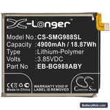 Samsung Galaxy S20 Ultra Replacement Battery, 3.85V, 4900mAh, Li-Polymer 3