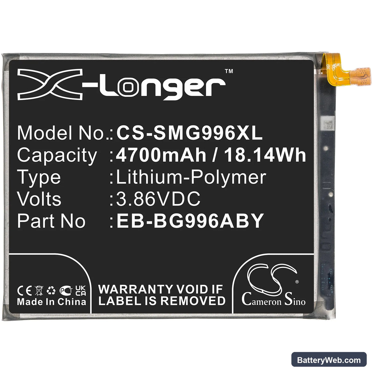 Samsung Galaxy S21+ Replacement Battery, 3.86V, 4700mAh, Li-Polymer 3