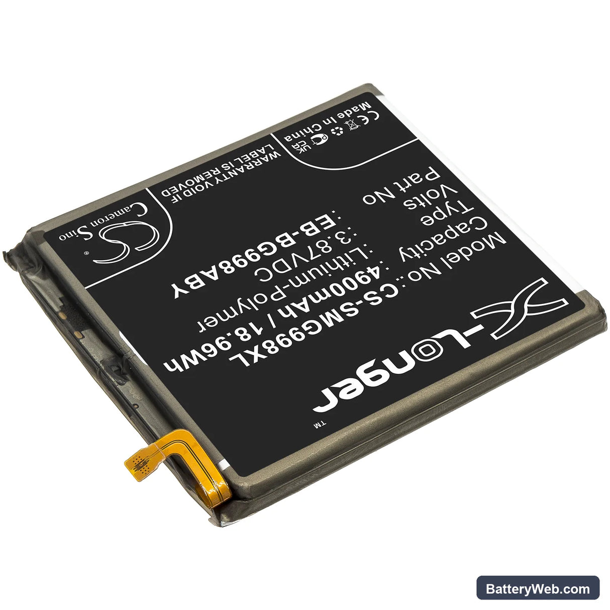 Samsung Galaxy S21 Ultra Replacement Battery, 3.87V, 4900mAh, Li-Polymer 2