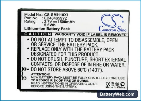 Samsung SCH-i110 Replacement Battery, 3.7V, 1500mAh, Li-ion 5