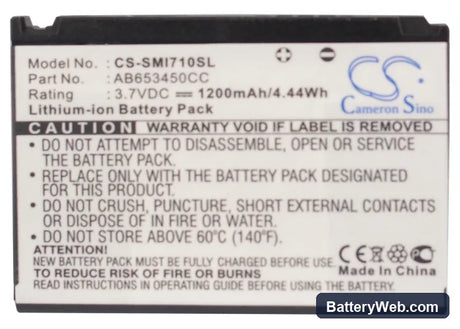 Samsung SGH-i710 Replacement Battery, 3.7V, 1200mAh, Li-ion 5