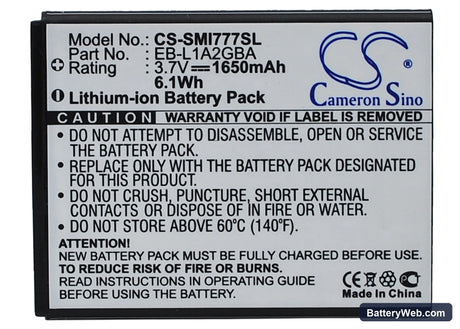 Samsung Attain Replacement Battery, 3.7V, 1650mAh, Li-ion 5