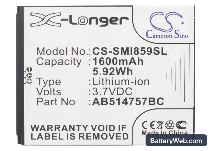 Samsung SCH-i859 Replacement Battery, 3.7V, 1600mAh, Li-ion 5