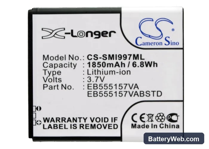 Samsung SGH-i997 Replacement Battery, 3.7V, 1850mAh, Li-ion 4
