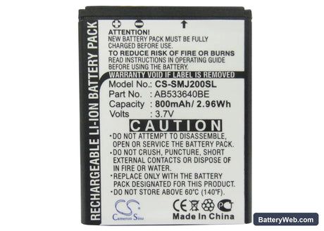 Samsung SGH-J200 Replacement Battery, 3.7V, 800mAh, Li-ion 5