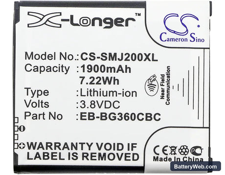 Samsung Galaxy J2 Replacement Battery, 3.8V, 1900mAh, Li-ion 5