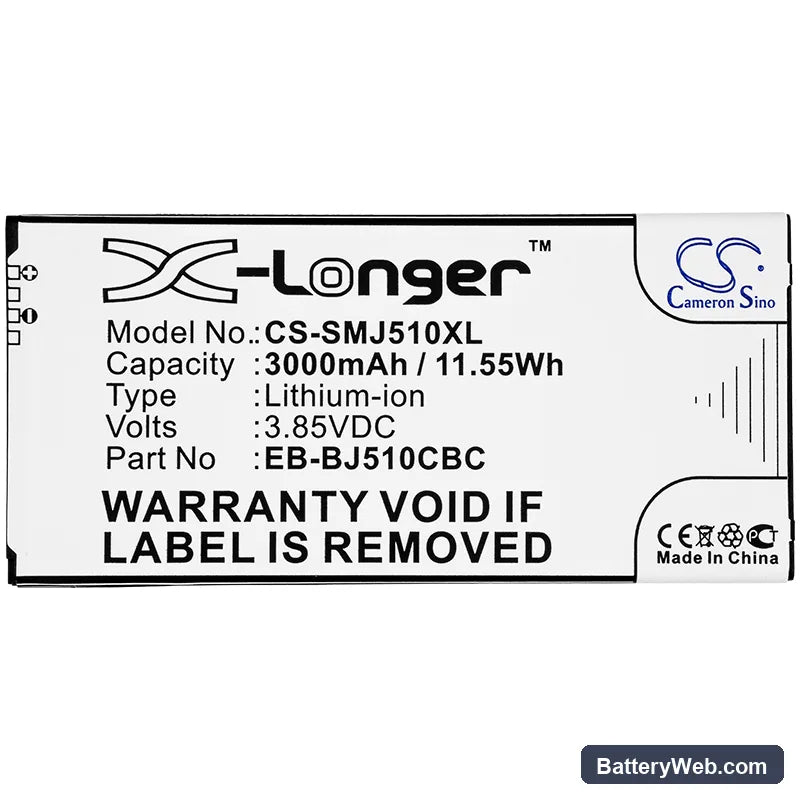 Samsung SM-J5108 Replacement Battery, 3.85V, 3000mAh, Li-ion 3