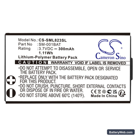 Simolio SM-823 Replacement Battery, 3.7V, 300mAh, Li-Polymer 3