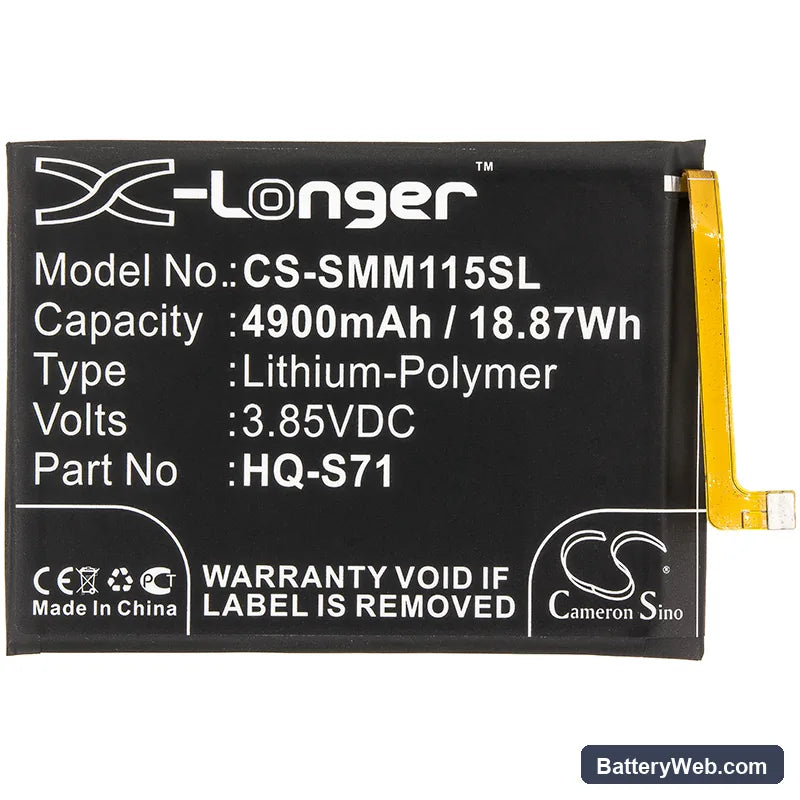 Samsung Galaxy M11 Replacement Battery, 3.85V, 4900mAh, Li-Polymer 3