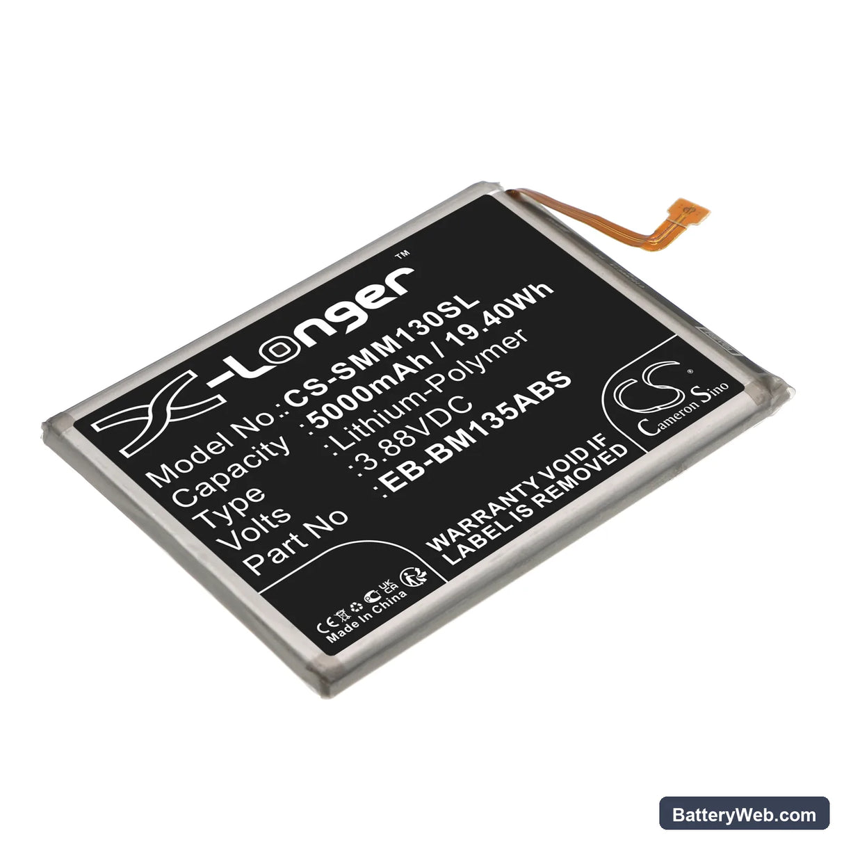 Samsung Galaxy M13 Replacement Battery, 3.88V, 5000mAh, Li-Polymer 1