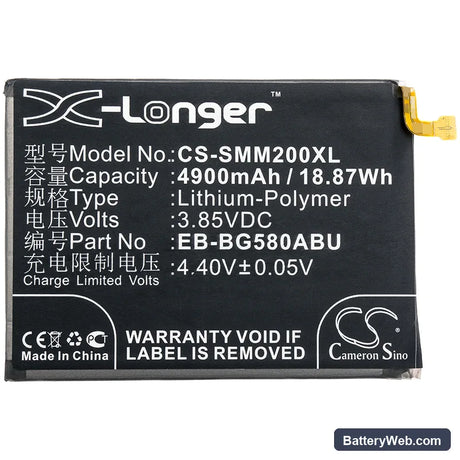 Samsung Galaxy M20 Replacement Battery, 3.85V, 4900mAh, Li-Polymer 3