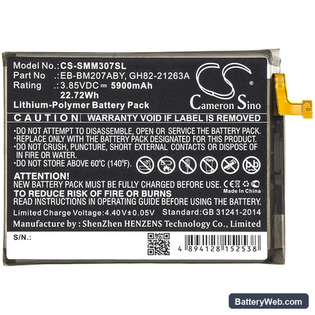Samsung Galaxy M30s Replacement Battery, 3.85V, 5900mAh, Li-Polymer 3