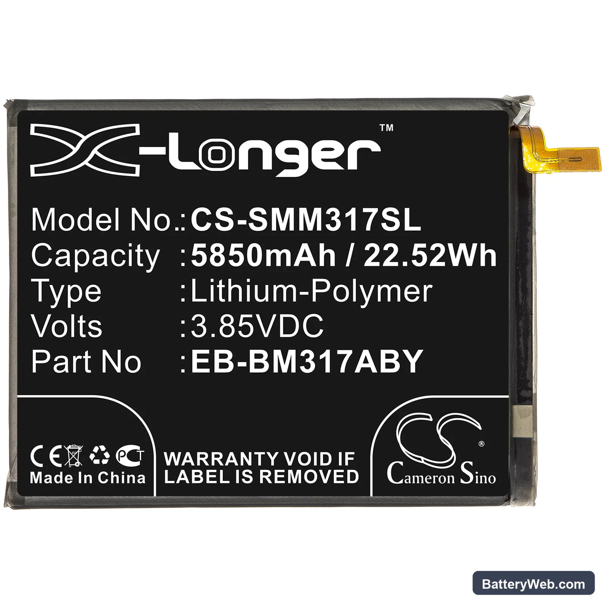 Samsung Galaxy M31 Replacement Battery, 3.85V, 5850mAh, Li-Polymer 3