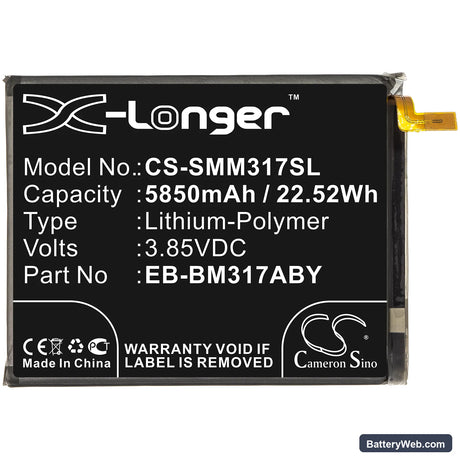 Samsung Galaxy M31 Replacement Battery, 3.85V, 5850mAh, Li-Polymer 3