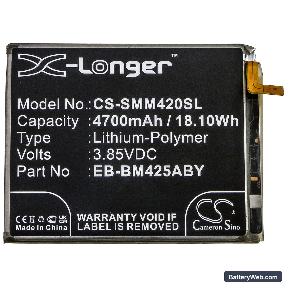 Samsung Galaxy M42 Replacement Battery, 3.85V, 4700mAh, Li-Polymer 3