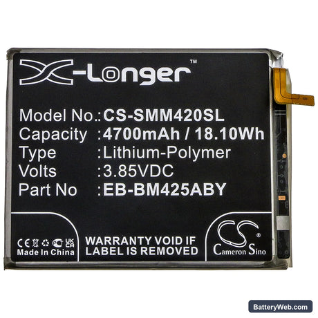 Samsung Galaxy M42 Replacement Battery, 3.85V, 4700mAh, Li-Polymer 3