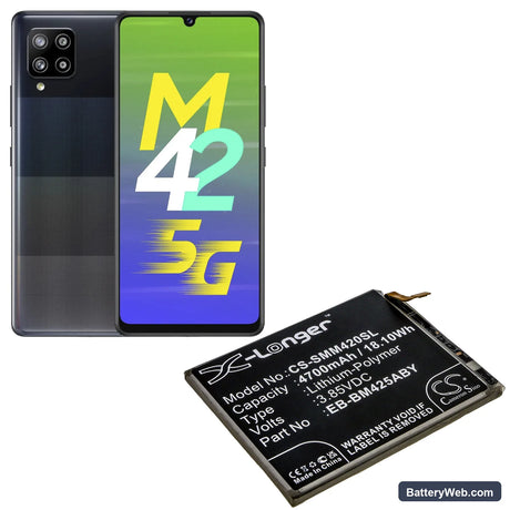 Samsung Galaxy M42 Replacement Battery, 3.85V, 4700mAh, Li-Polymer 5