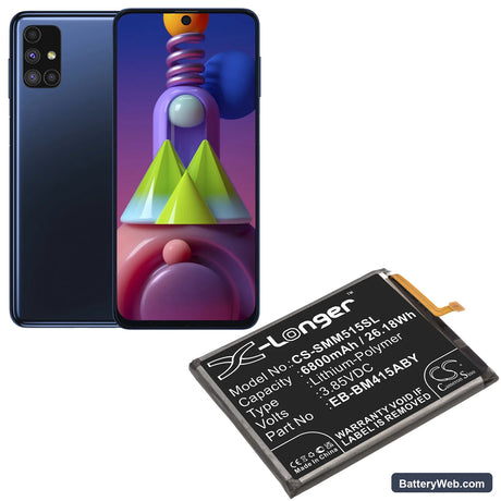 Samsung Galaxy M51 Replacement Battery, 3.85V, 6800mAh, Li-Polymer 5