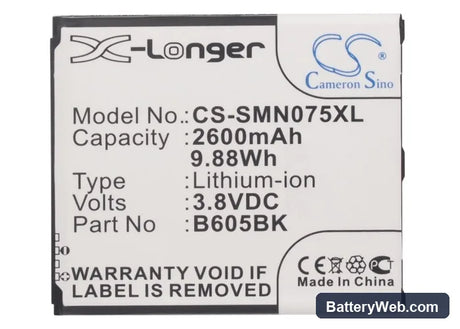 Samsung Galaxy J Replacement Battery, 3.8V, 2600mAh, Li-ion 5