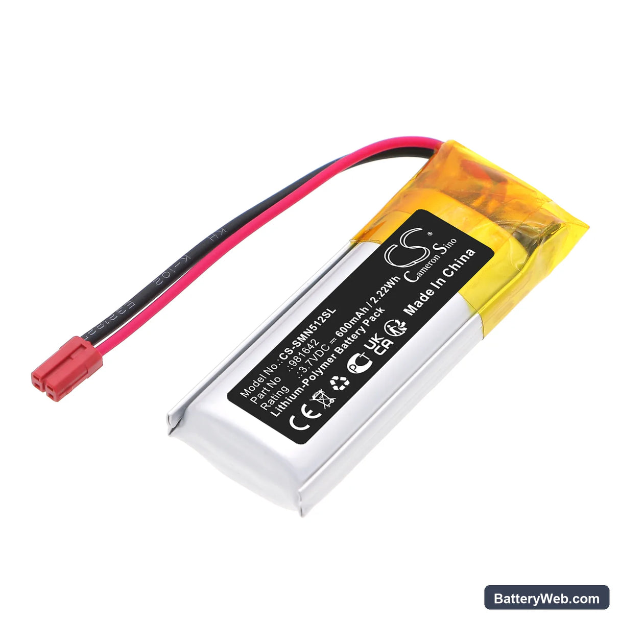 Somfy 5121348B Replacement Battery, 3.7V, 600mAh, Li-Polymer 1
