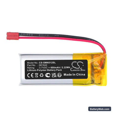 Somfy 5121348B Replacement Battery, 3.7V, 600mAh, Li-Polymer 3