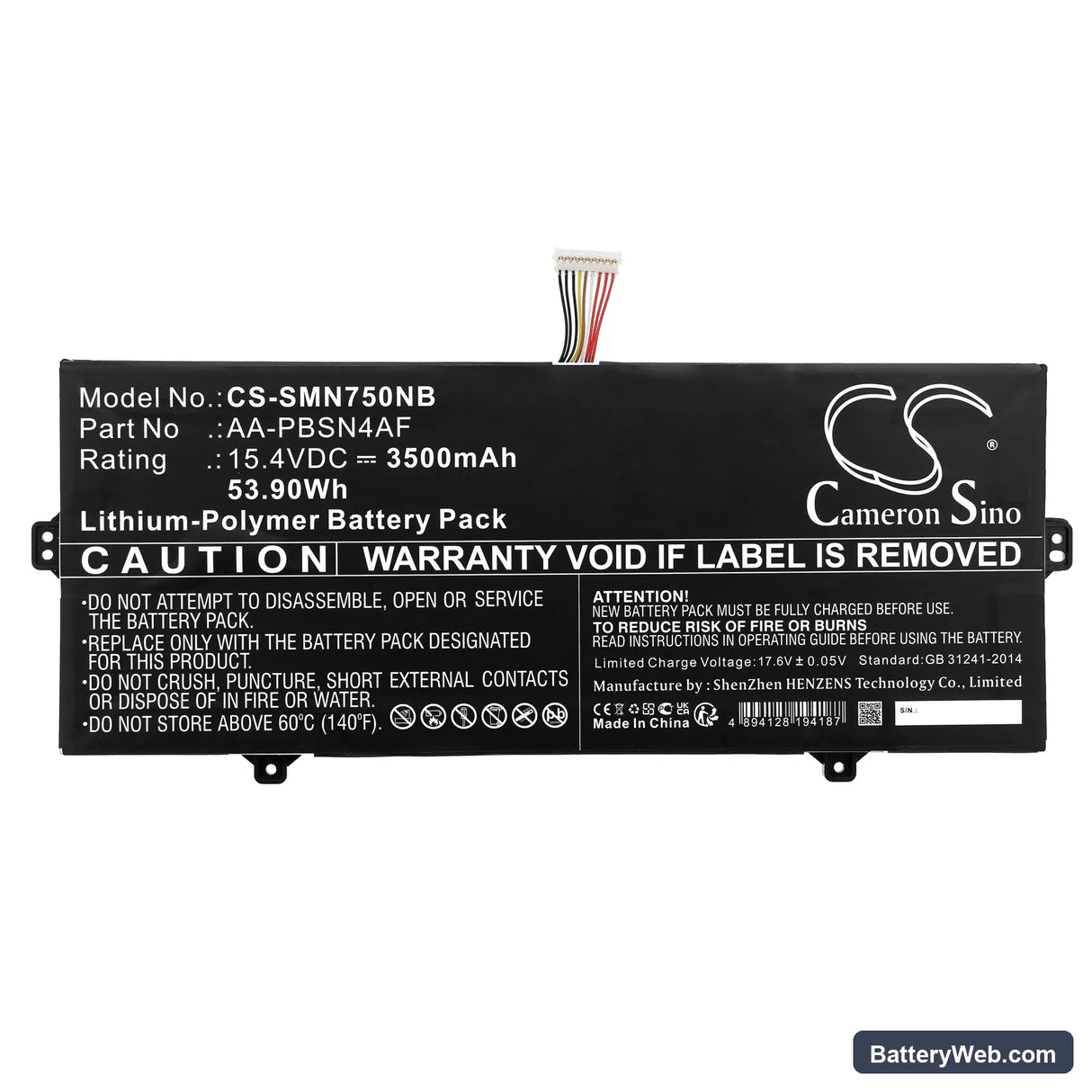 Samsung Galaxy Book Mystic Silver NP750XDA-KD1IT Replacement Battery, 15.4V, 3500mAh, Li-Polymer 3