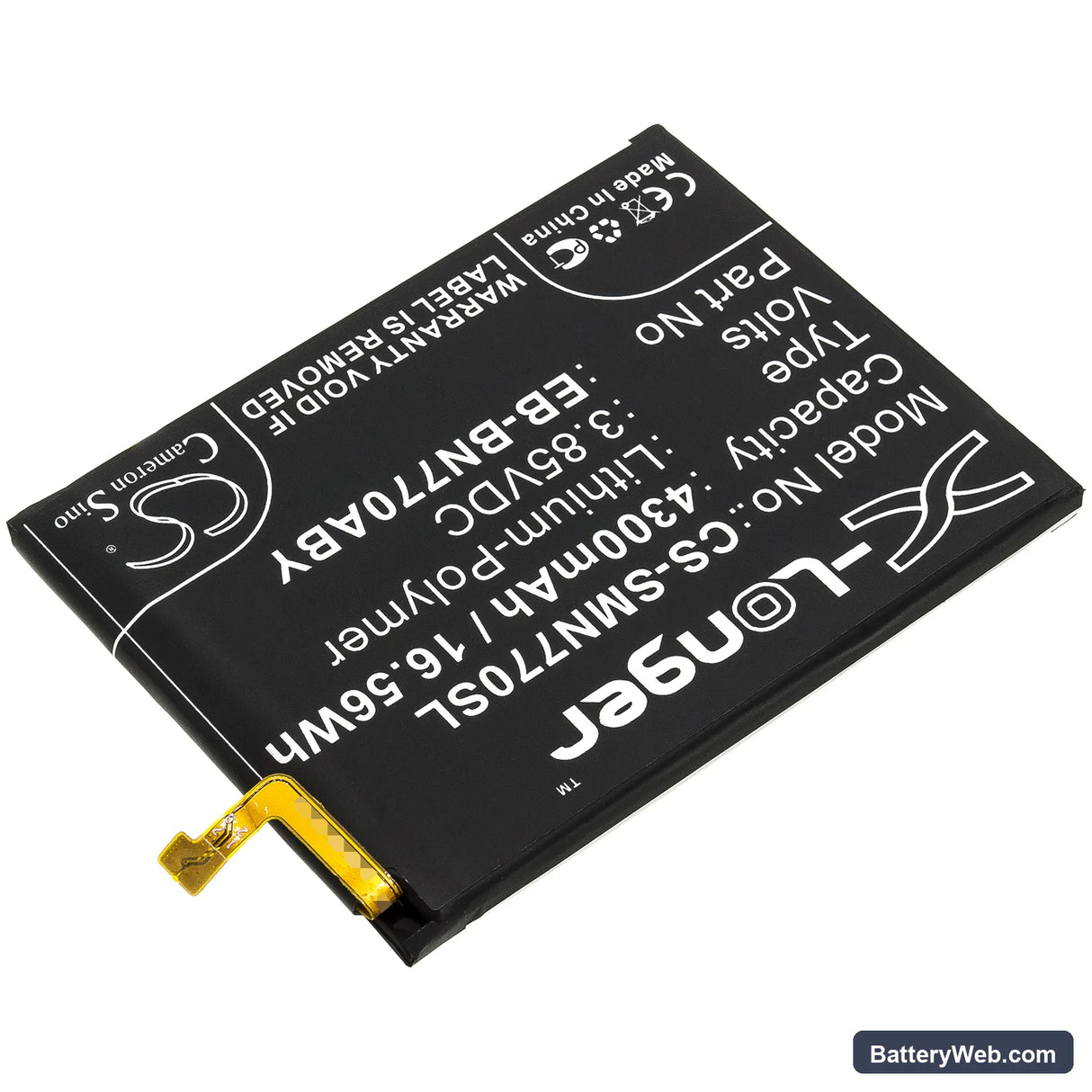 Samsung Galaxy Note 10 Lite Replacement Battery, 3.85V, 4300mAh, Li-Polymer 2