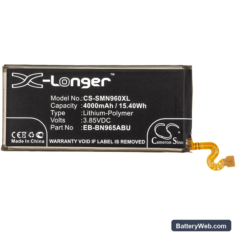 Samsung Galaxy Note 9 Replacement Battery, 3.85V, 4000mAh, Li-Polymer 3