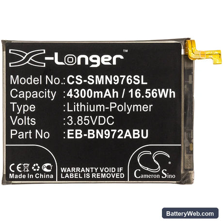 Samsung Galaxy Note 10+ Replacement Battery, 3.85V, 4300mAh, Li-Polymer 3