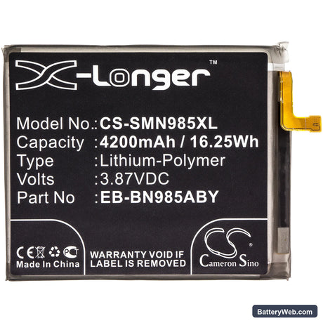 Samsung Galaxy Note 20 Ultra Replacement Battery, 3.87V, 4200mAh, Li-Polymer 3