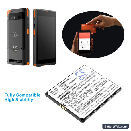 Sunmi P2 Mini Replacement Battery, 3.8V, 2500mAh, Li-ion 4