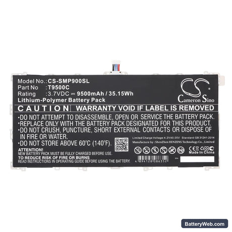 Samsung Galaxy Note 12.2 Replacement Battery, 3.7V, 9500mAh, Li-Polymer 3