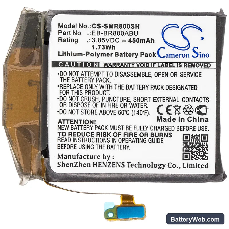 Samsung SM-R800 Replacement Battery, 3.85V, 450mAh, Li-Polymer 3