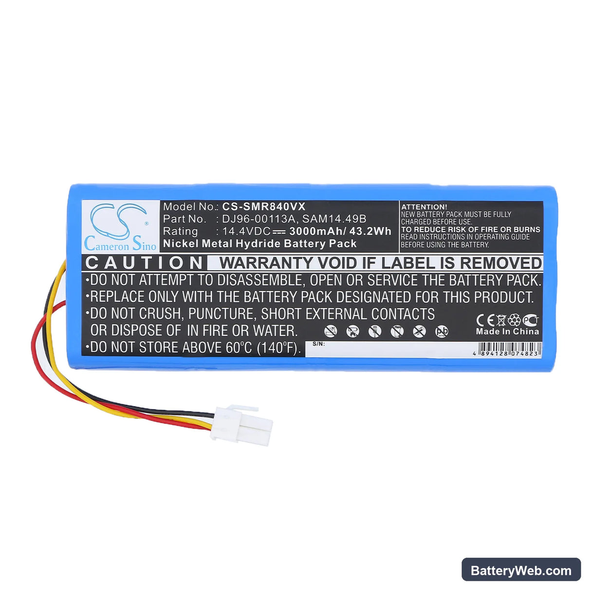 Samsung VC-RA84V Replacement Battery, 14.4V, 3000mAh, Ni-MH 3