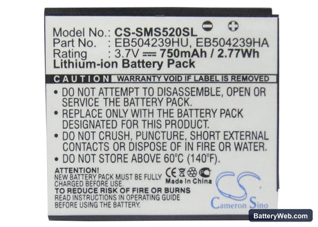 Samsung S5200 Replacement Battery, 3.7V, 750mAh, Li-ion 5