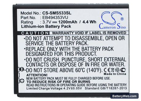 Samsung GT-S5570 Replacement Battery, 3.7V, 1200mAh, Li-ion 5