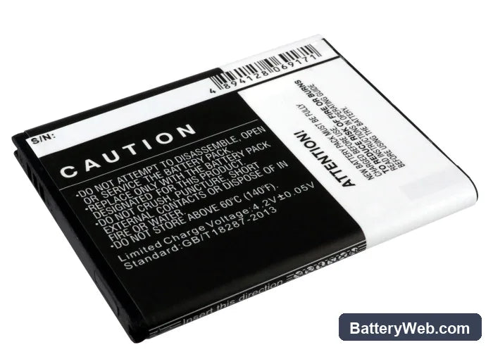 Samsung GT-S5570 Replacement Battery, 3.7V, 1300mAh, Li-ion 3
