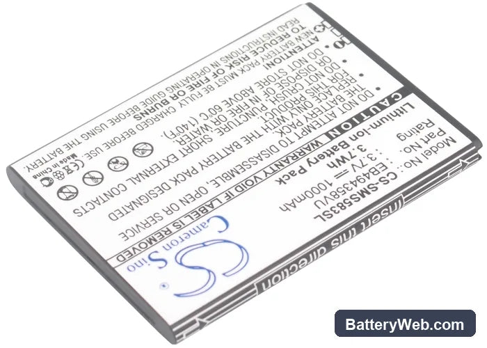 Samsung GT-S5830 Replacement Battery, 3.7V, 1000mAh, Li-ion 2